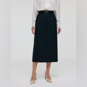 Goelia Denim Black Slit Column Midi Skirt